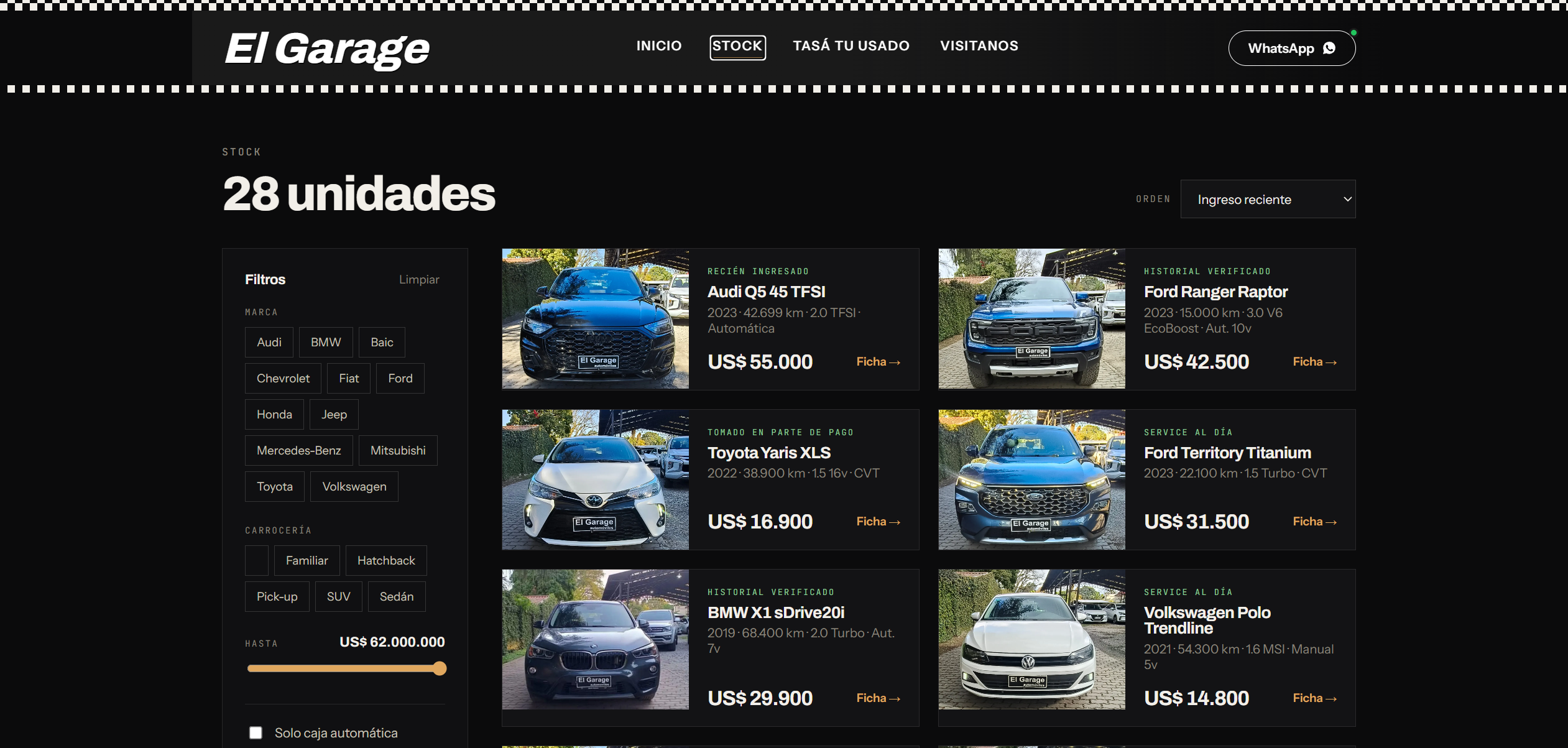 Stock de vehículos de El Garage Automóviles con filtros