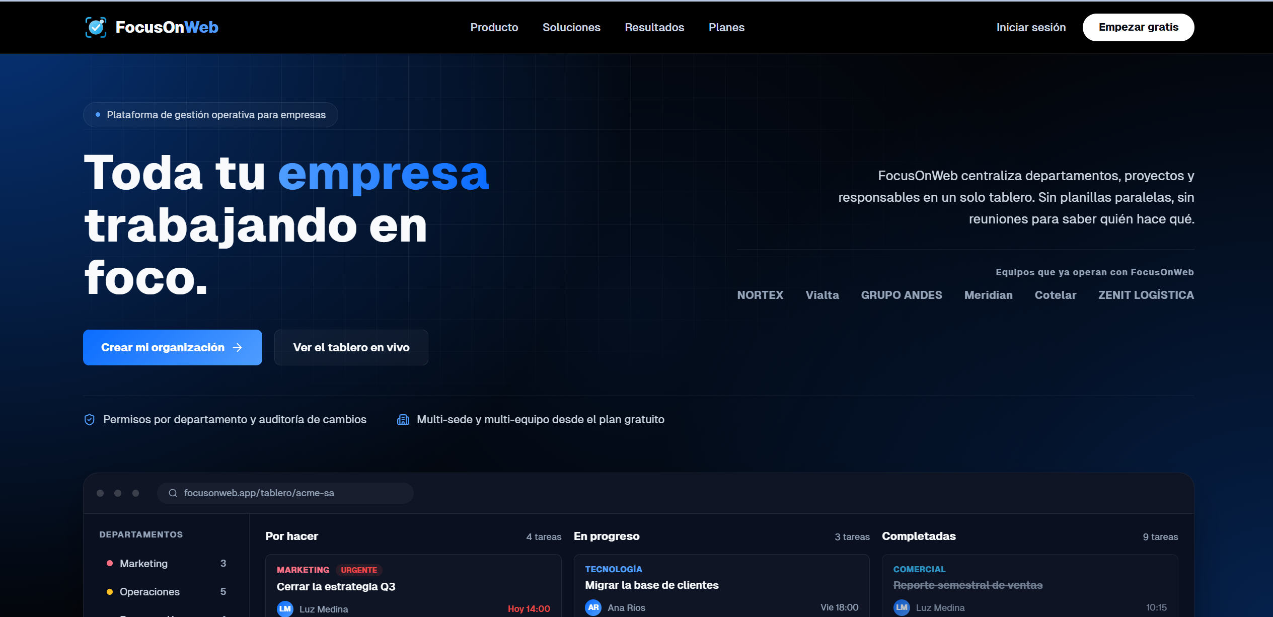 Pantalla principal de FocusOnWeb