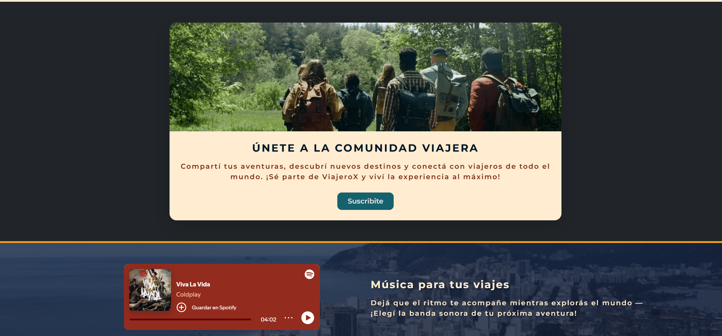 Sección de comunidad de ViajeroX
